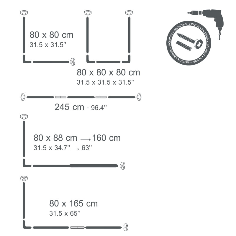 Spirella Barre Tringle Pour Rideau De Douche D'angle Modulable à  Fixer 80x80x80cm Inox MSV