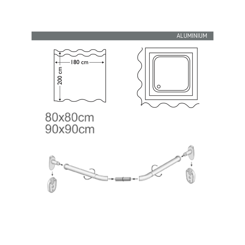 Spirella Barre Tringle Pour Rideau De Douche Incurvée à  Fixer En Alu 80x80cm Blanc MSV