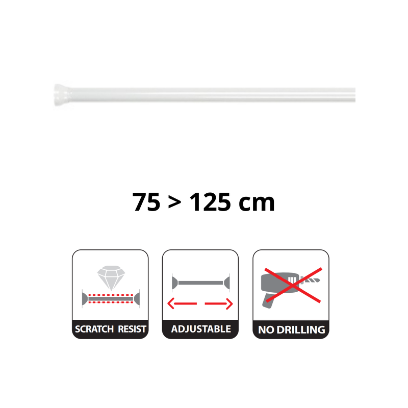 Spirella Barre Tringle Pour Rideau De Douche Ou Baignoire Extensible Sans Perçage En Alu KRETA 75-125cm Blanc Spirella