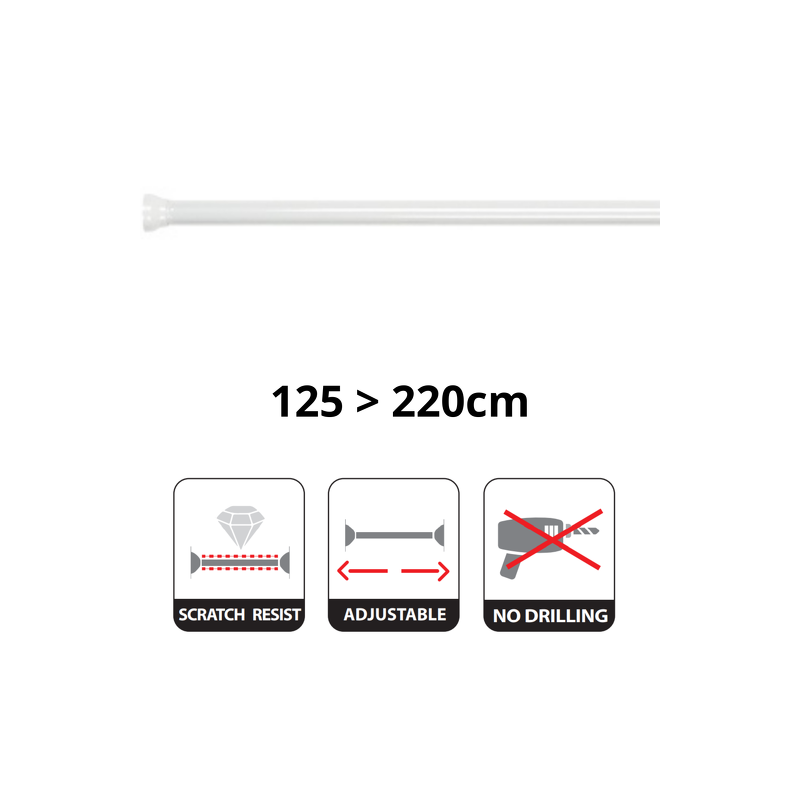 Spirella Barre Tringle Pour Rideau De Douche Ou Baignoire Extensible Sans Perçage En Alu KRETA 125-220cm Blanc Spirella