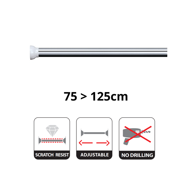 Spirella Barre Tringle Pour Rideau De Douche Ou Baignoire Extensible Sans Perçage En Alu KRETA 75-125cm Finition Brillante Spirella