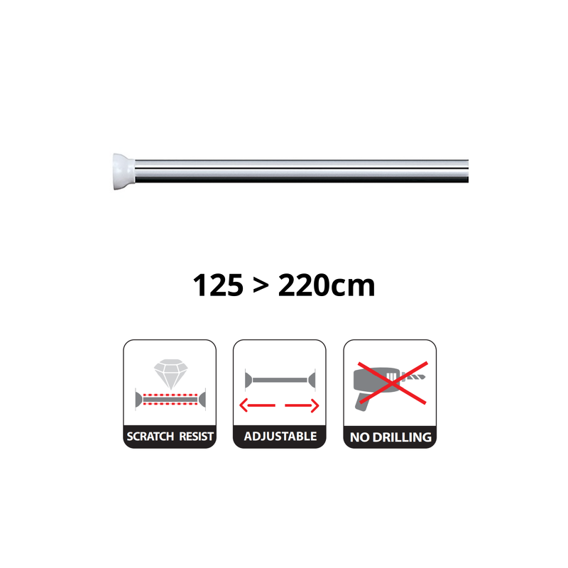 Spirella Barre Tringle Pour Rideau De Douche Ou Baignoire Extensible Sans Perçage En Alu KRETA 125-220cm Finition Brillante Spirella
