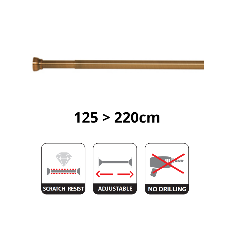 Spirella Barre Tringle Pour Rideau De Douche Ou Baignoire Extensible Sans Perçage En Alu KRETA 125-220cm Doré Spirella