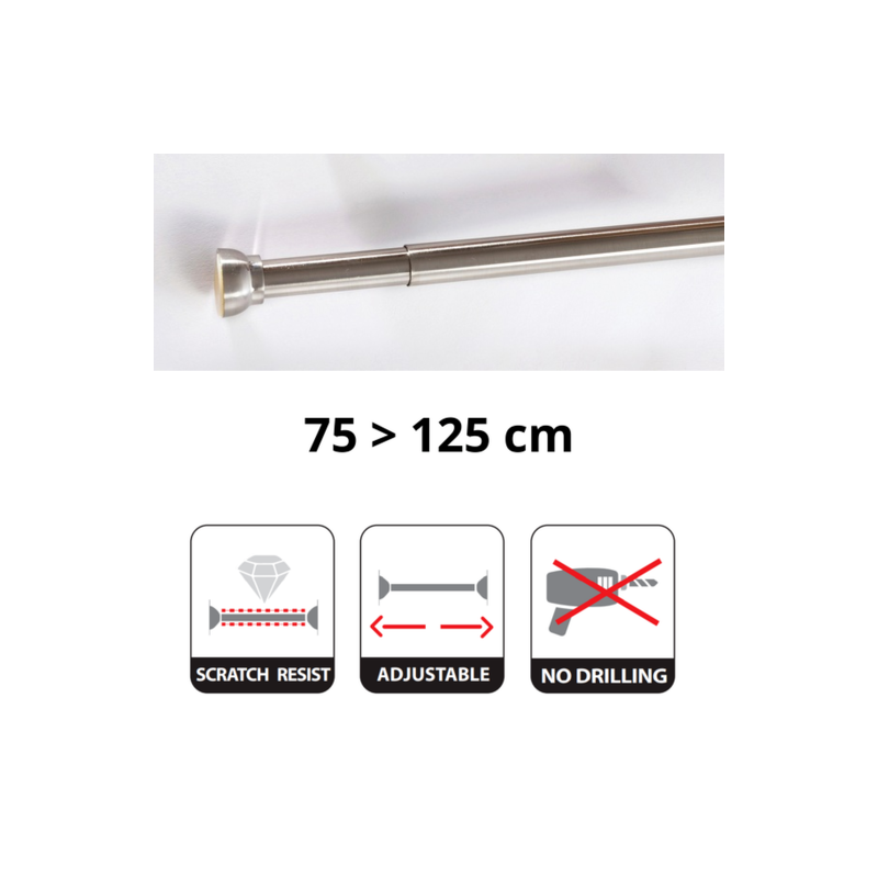 Spirella Barre Tringle Pour Rideau De Douche Ou Baignoire Extensible Sans Perçage En Alu KRETA 75-125cm Brossé Spirella