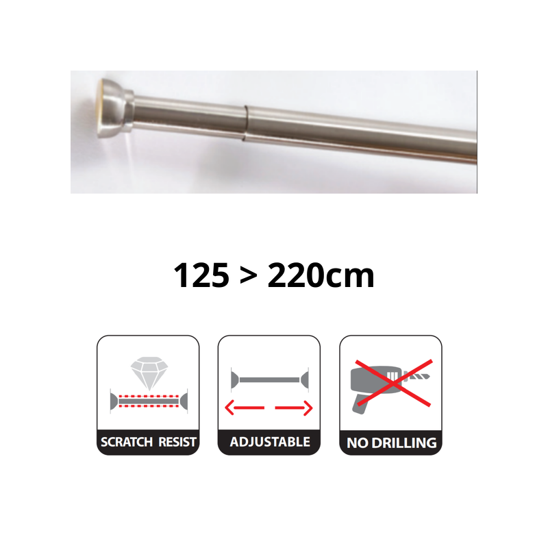 Spirella Barre Tringle Pour Rideau De Douche Ou Baignoire Extensible Sans Perçage En Alu KRETA 125-220cm Brossé Spirella