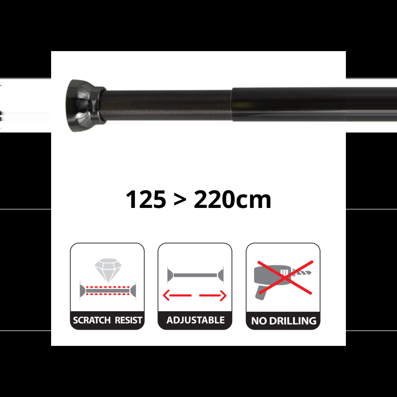 Spirella Barre Tringle Pour Rideau De Douche Ou Baignoire Extensible Sans Perçage En Alu KRETA 125-220cm Noir Titan Spirella