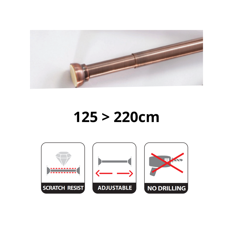 Spirella Barre Tringle Pour Rideau De Douche Ou Baignoire Extensible Sans Perçage En Alu KRETA 125-220cm Cuivré Spirella