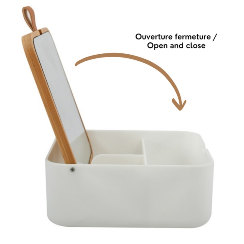 Spirella Boîte à bijoux Avec Miroir Bambou & PS Carré ALAIS Blanc Spirella