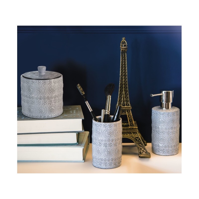 Spirella Boite à  Cotons Porcelaine RELIEF Gris Spirella