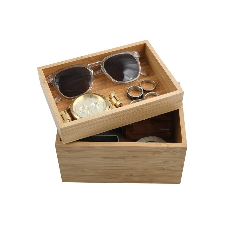 spirella Boite Organisateur polyvalent 2 compartiments empilables Bambou ISALYS Beige MSV