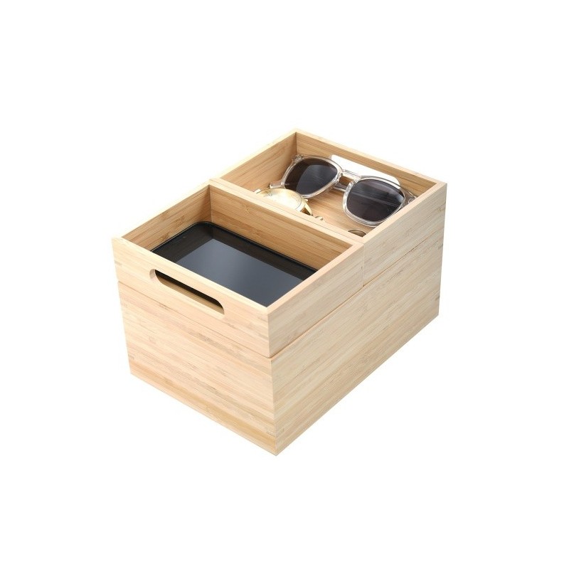 Spirella Boite Organisateur Polyvalent 3 Compartiments Empilables Bambou ISALYS Beige MSV