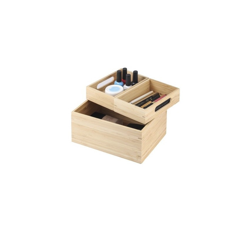 spirella Boite Organisateur polyvalent 3 compartiments empilables Bambou ISALYS Beige MSV