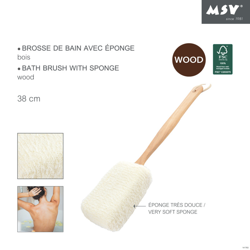 Spirella Brosse De Bain En Bois Avec éponge Exfoliante MSV