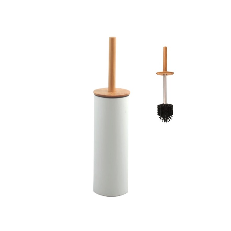 Spirella Brosse Wc Avec Support Acier & Bambou ADONIS Blanc Mat - Poils Résistants En Silicone Spirella