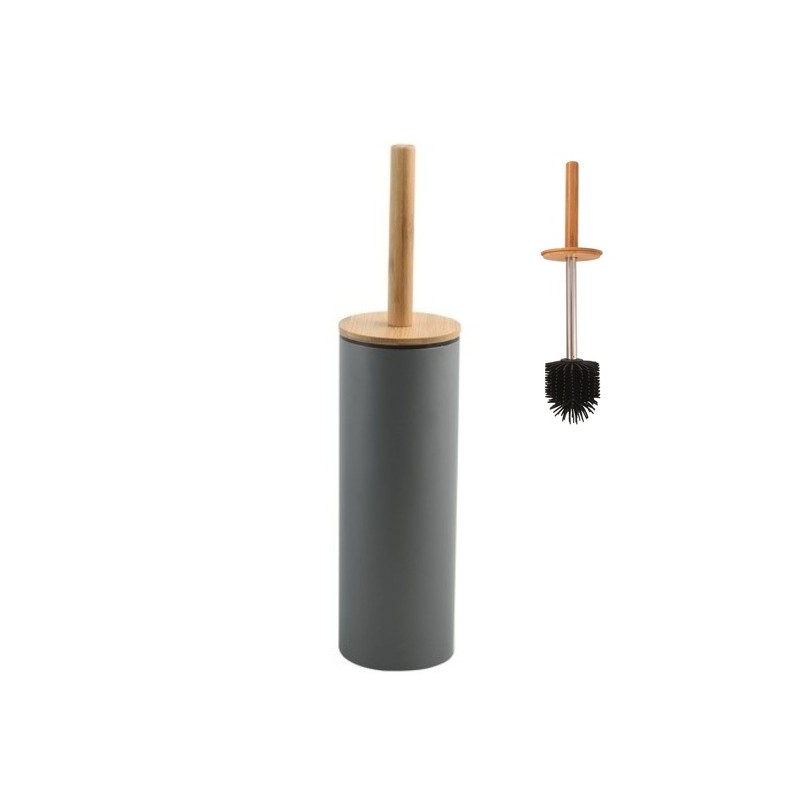 Spirella Brosse Wc Avec Support Acier & Bambou ADONIS Gris Foncé Mat - Poils Résistants En Silicone Spirella