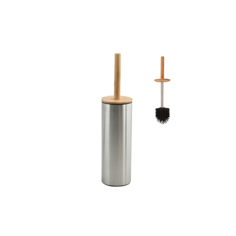 Spirella Brosse Wc Avec Support Acier Inox & Bambou ADONIS Brossé - Poils Résistants En Silicone Spirella