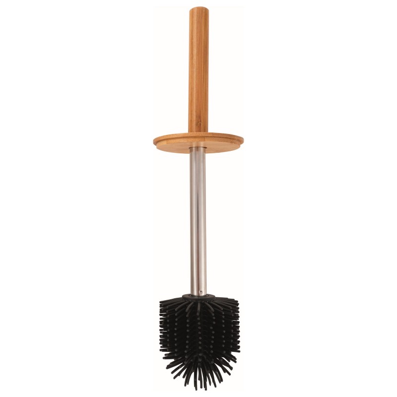 Spirella Brosse Wc Avec Support Acier Inox & Bambou ADONIS Brossé - Poils Résistants En Silicone Spirella