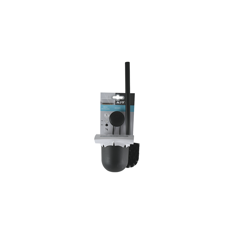 Spirella Brosse Wc Avec Support MEGA VENTOUSES Bambou & Acier Noir Mat MSV