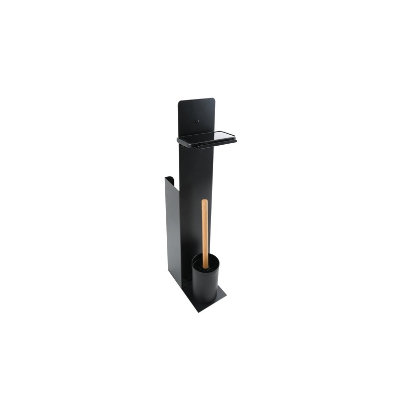 Spirella Combiné Wc Avec Support Smartphone Acier & Bambou YONI Noir Mat Spirella