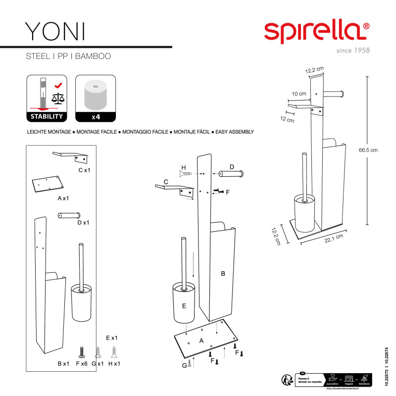 Spirella Combiné Wc Avec Support Smartphone Acier & Bambou YONI Blanc Mat Spirella