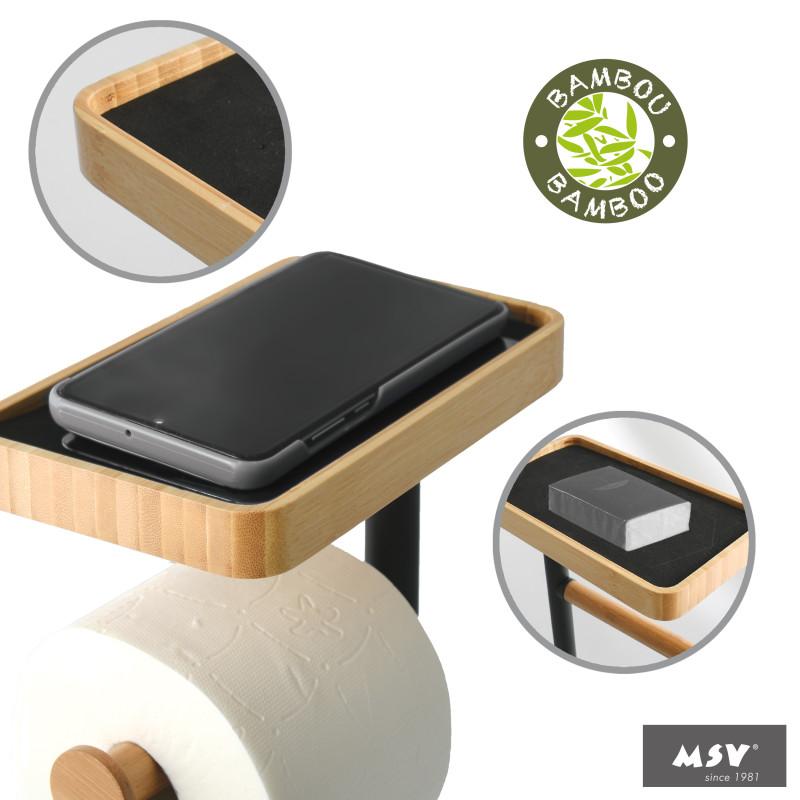 Spirella Combiné Wc Avec Support Smartphone TEIKI Bambou Noir MSV