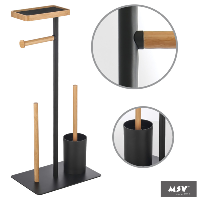 Spirella Combiné Wc Avec Support Smartphone TEIKI Bambou Noir MSV