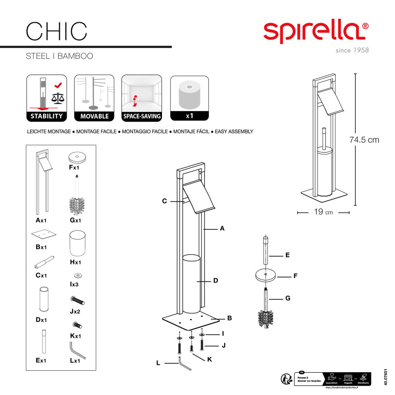Spirella Combiné Wc CHIC Bambou & Acier Noir Mat Spirella