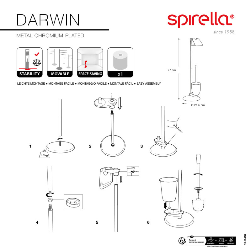 Spirella Combiné Wc DARWIN Acier Chromé & Porcelaine Spirella