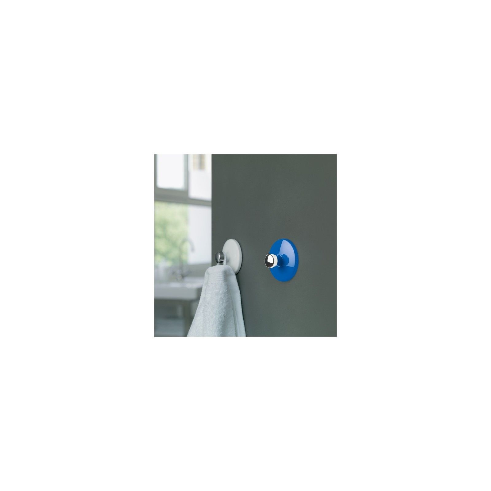 Spirella Crochet Mural Pour Serviette BOWL Bleu & Argent Spirella