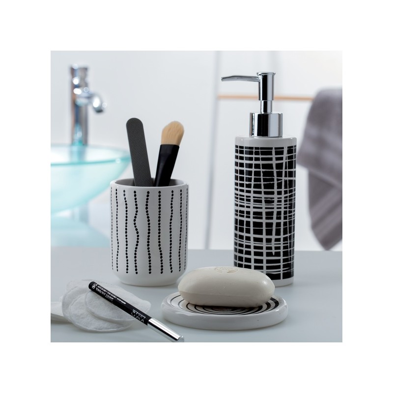 Spirella Distributeur De Savon Céramique TRAIT Noir & Blanc Spirella