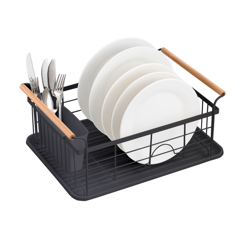 Spirella Egouttoir à  Vaiselle Design Industriel Bois & Acier ELIE Noir Mat MSV