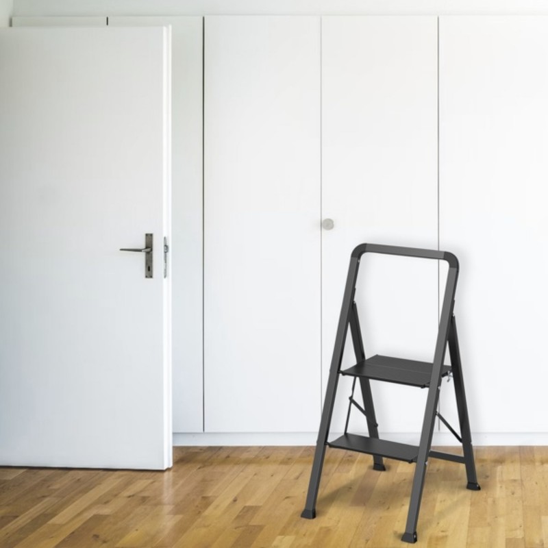 Spirella Escabeau 2 Marches Pliant Anti-dérapant En Acier - Max 150kg (47 5x42 5x85cm) Noir Mat MSV