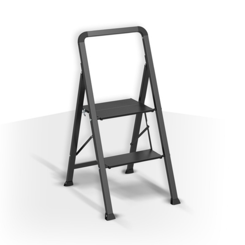 spirella Escabeau 2 marches pliant anti-dérapant en Acier - Max 150kg (47 5x42 5x85cm) Noir mat MSV