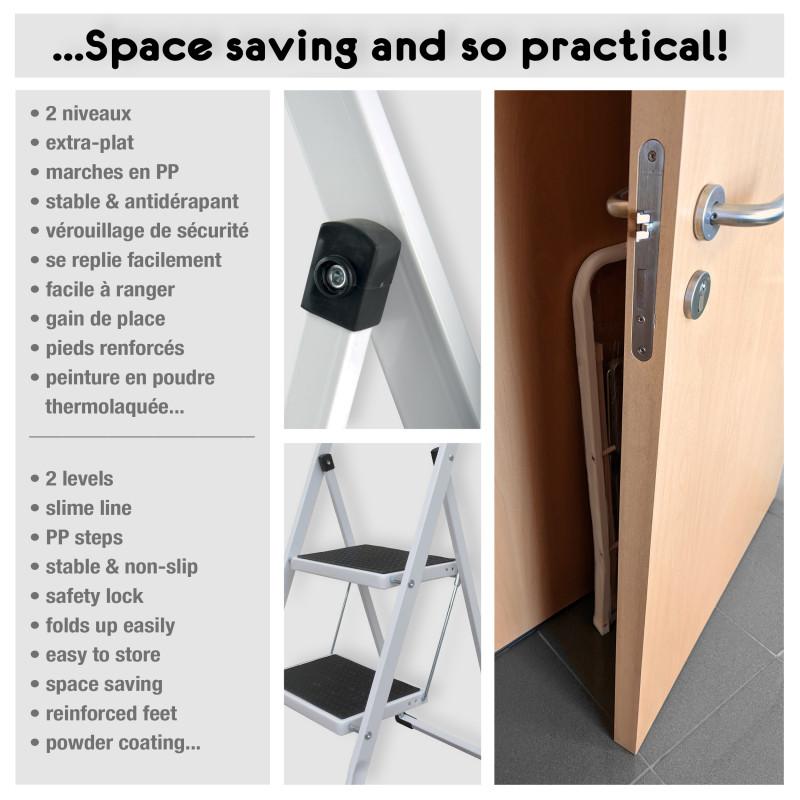 Spirella Escabeau 2 Marches Pliant & Antidérapant En Acier Max 150kg (46x55x82cm) MSV