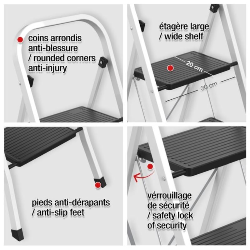 Spirella Escabeau 3 Marches Pliant En Acier Max 150kg (46x71x105cm) MSV