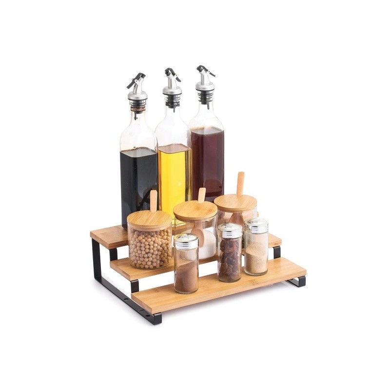 Spirella Etagère à  épices 3 Niveaux Design Industriel Bambou & Acier ELIE Noir Mat MSV