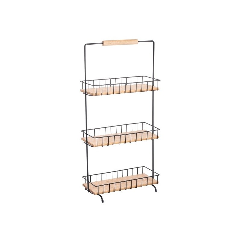 Spirella Etagère à  Poser 3 étages Design Industriel Bois & Acier ELIE Noir Mat MSV