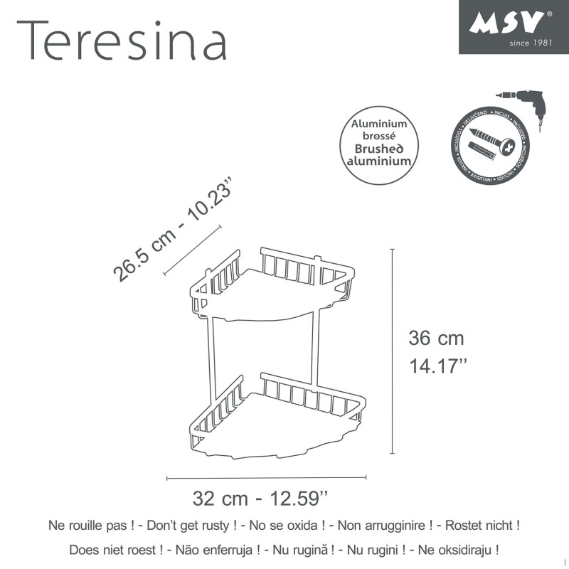 Spirella Etagère D'angle De Douche 2 Niveaux à  Fixer TERESINA Alu Satiné MSV