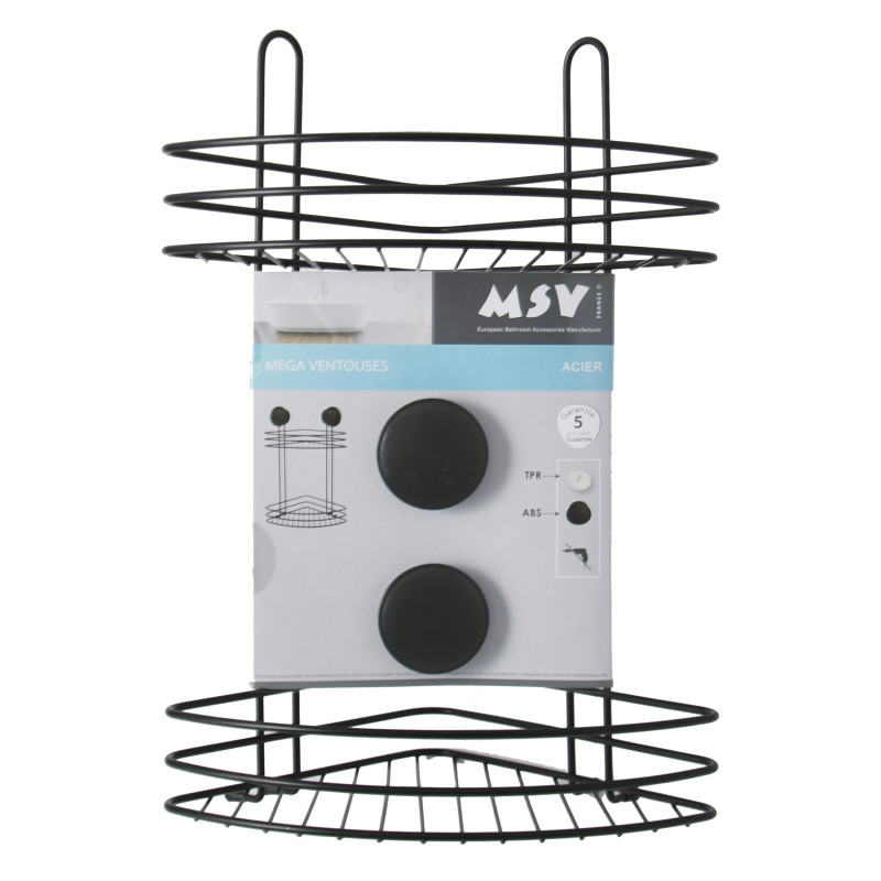 Spirella Etagère D'angle De Douche 2 Niveaux à  Ventouses Acier Noir Mat MSV