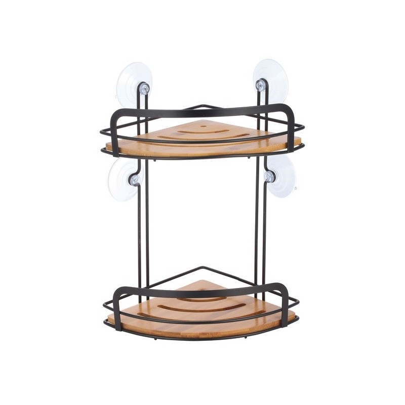 spirella Etagère d'angle de douche 2 niveaux à  ventouses HIKO Bambou & Acier Noir MSV