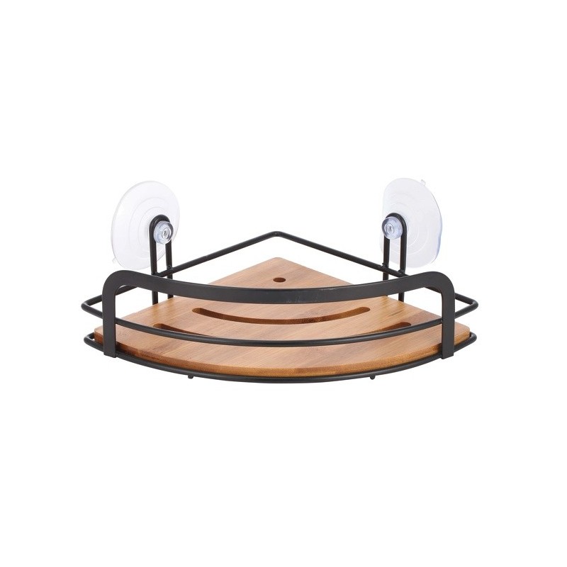 spirella Etagère d'angle de douche à  ventouses HIKO Bambou & Acier Noir MSV
