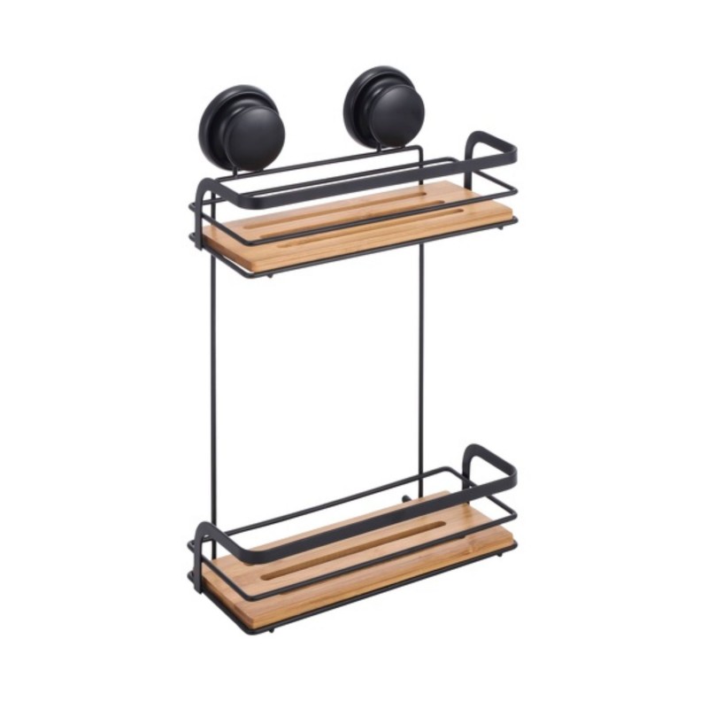 spirella Etagère de douche à  ventouses 2 Niveaux Bambou & Acier Noir mat MSV