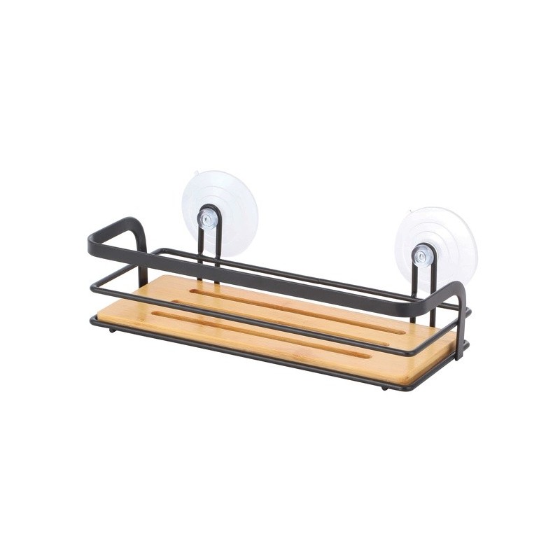 spirella Etagère de douche à  ventouses HIKO Bambou & Acier Noir MSV