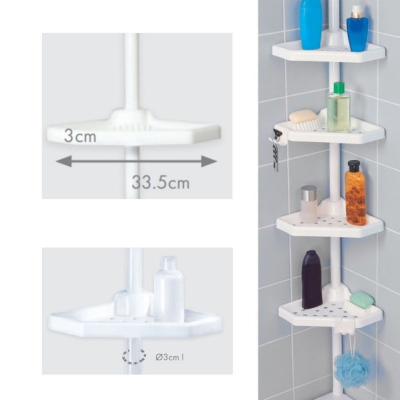 Spirella Etagère De Douche D'angle Auto-portée 135-260cm Blanc Telescopique - Sans Perçage - 4 Tablettes MSV