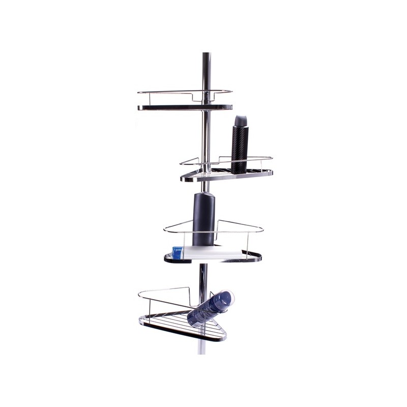 spirella Etagère de douche d'angle auto-portée 145-250cm Acier Chromé telecscopique - sans perçage - 4 tablettes MSV