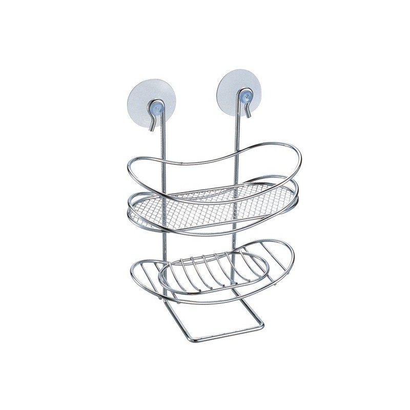 spirella Etagère panier de douche à  ventouses ovale & Porte Savon Acier Chromé MSV