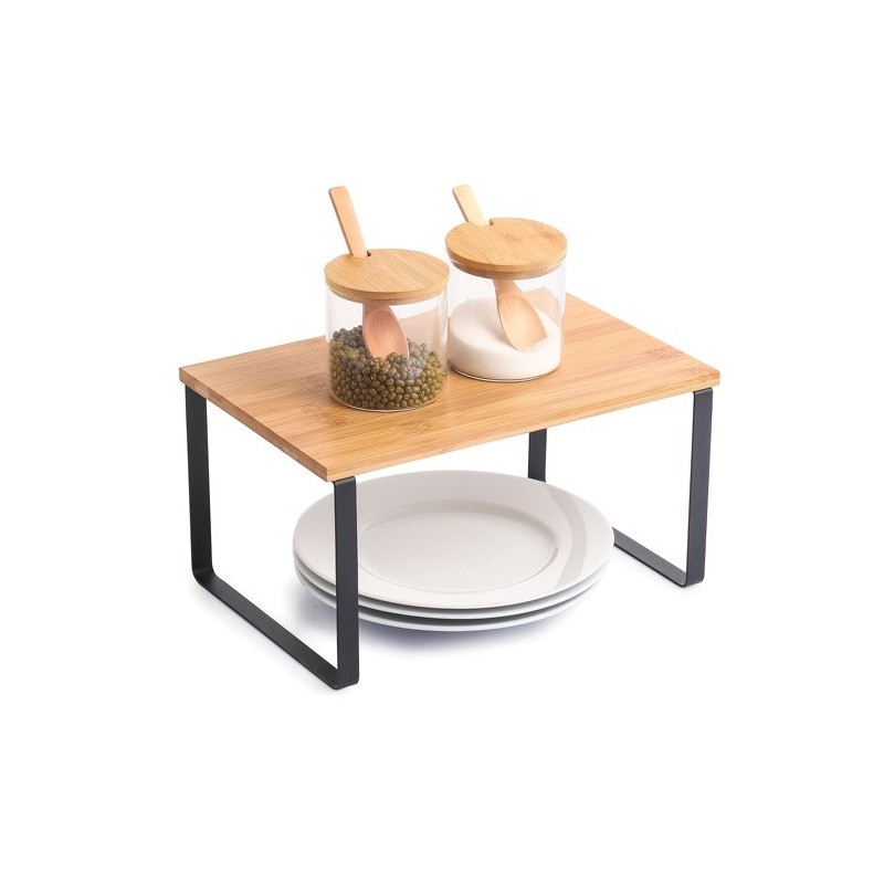 spirella Etagère support de cuisine sur pied Design industriel Bambou & Acier ELIE Noir mat MSV