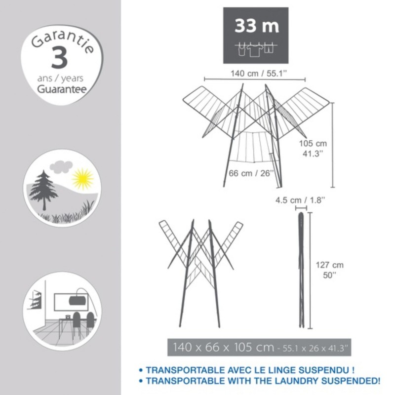 Spirella Etendoir Accordéon Extensible 33m Blanc MSV