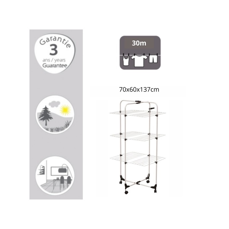Spirella Etendoir Tour 3 Niveaux 30M Acier Blanc Avec Panier MSV