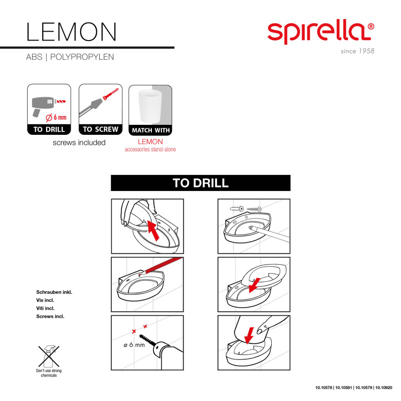 Spirella Gobelet à  Fixer ABS & PP LEMON Blanc Spirella